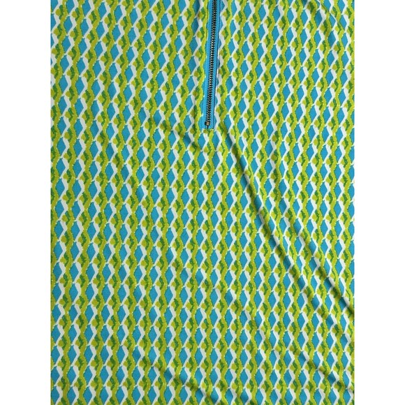 Susan Graver Blouse Sz XL Green Blue Diamond Geometric Pattern 1/4 Zipper - Picture 2 of 8